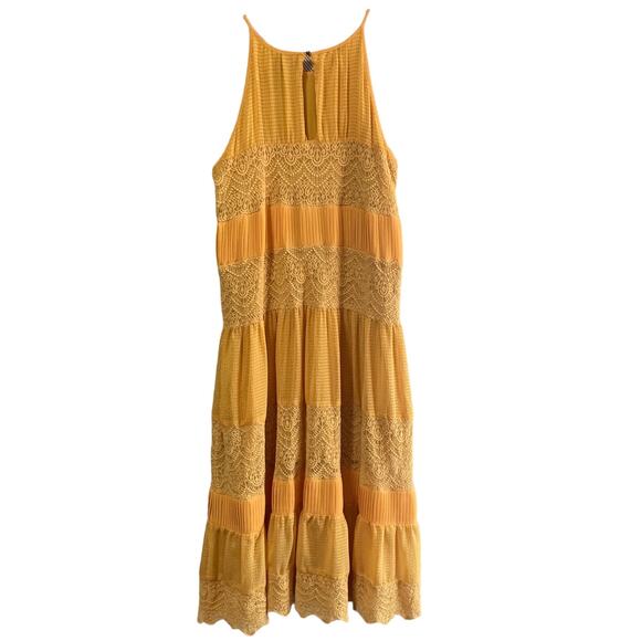HD in Paris Yellow Tiered Multitextural Midi Sundress Sz XS Boho Cottage Fairy - Picture 4 of 9